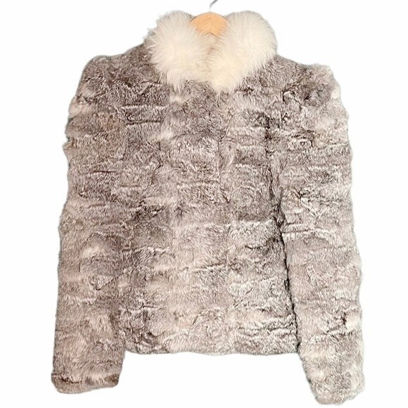 Vintage 80s Rabbit Fur Fox Tail Short Jacket Coat Made in Hong Kong Size Medium - Picture 7 of 15